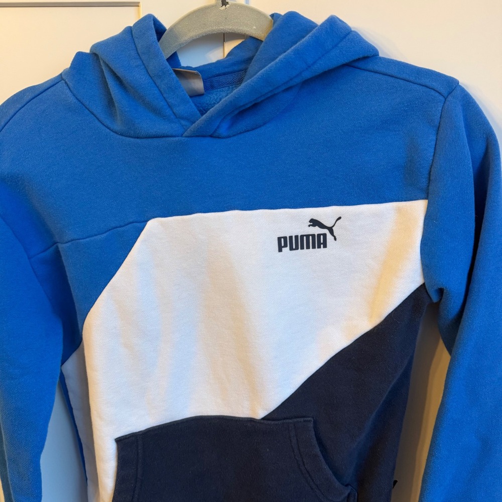 Puma Hoodie Sweatshirt Kids‎ Youth Size M (10/12) Blue White Colorblock Soft - Picture 2 of 7